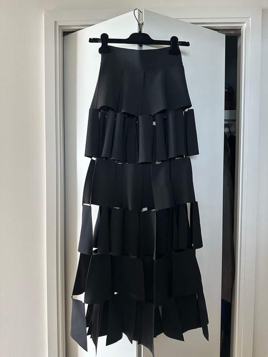A.W.A.K.E MODE Dresses & Skirts - A.W.A.K.E Mode Black Laser Cut Squares Tiered Maxi Skirt - Women